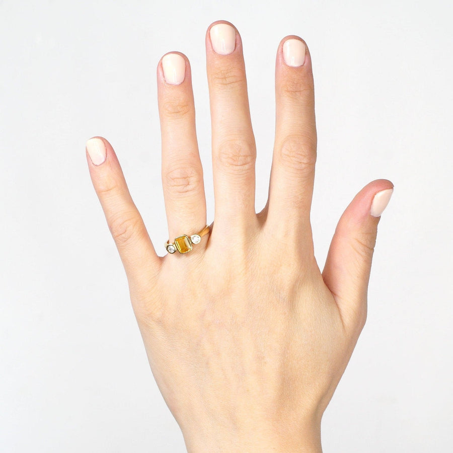 Modern 18ct Gold, Yellow Sapphire and Diamond Three Stone Ring | Parkin and Gerrish | Antique & Vintage Jewellery
