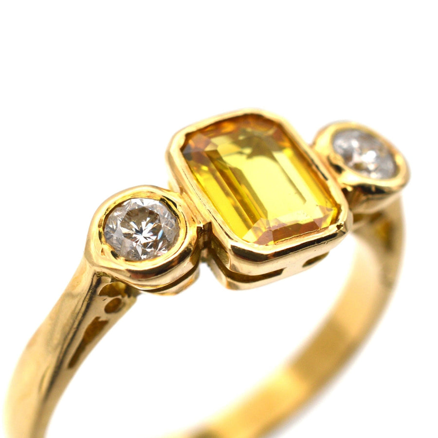 Modern 18ct Gold, Yellow Sapphire and Diamond Three Stone Ring | Parkin and Gerrish | Antique & Vintage Jewellery