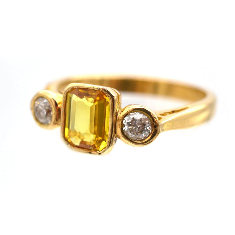 Modern 18ct Gold, Yellow Sapphire and Diamond Three Stone Ring | Parkin and Gerrish | Antique & Vintage Jewellery