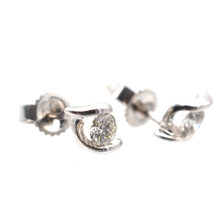 Modern 18ct White Gold, Diamond Stud Earrings with Twist Detail | Parkin and Gerrish | Antique & Vintage Jewellery