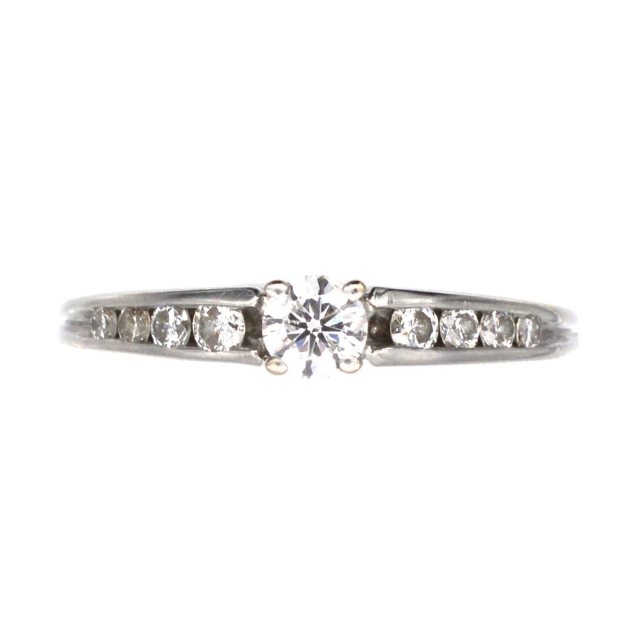 Modern 18ct White Gold, Solitaire Ring with Diamond Shoulders | Parkin and Gerrish | Antique & Vintage Jewellery