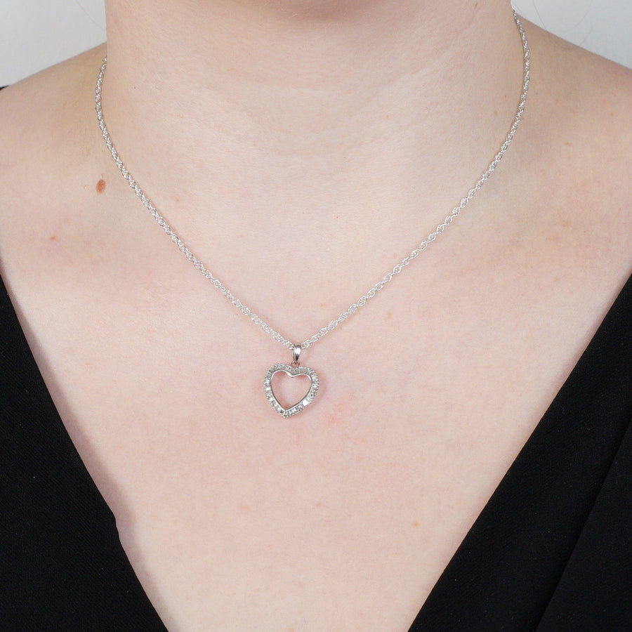 Modern 18ct White Gold Valentine's Day Heart Shaped Diamond Pendant | Parkin and Gerrish | Antique & Vintage Jewellery