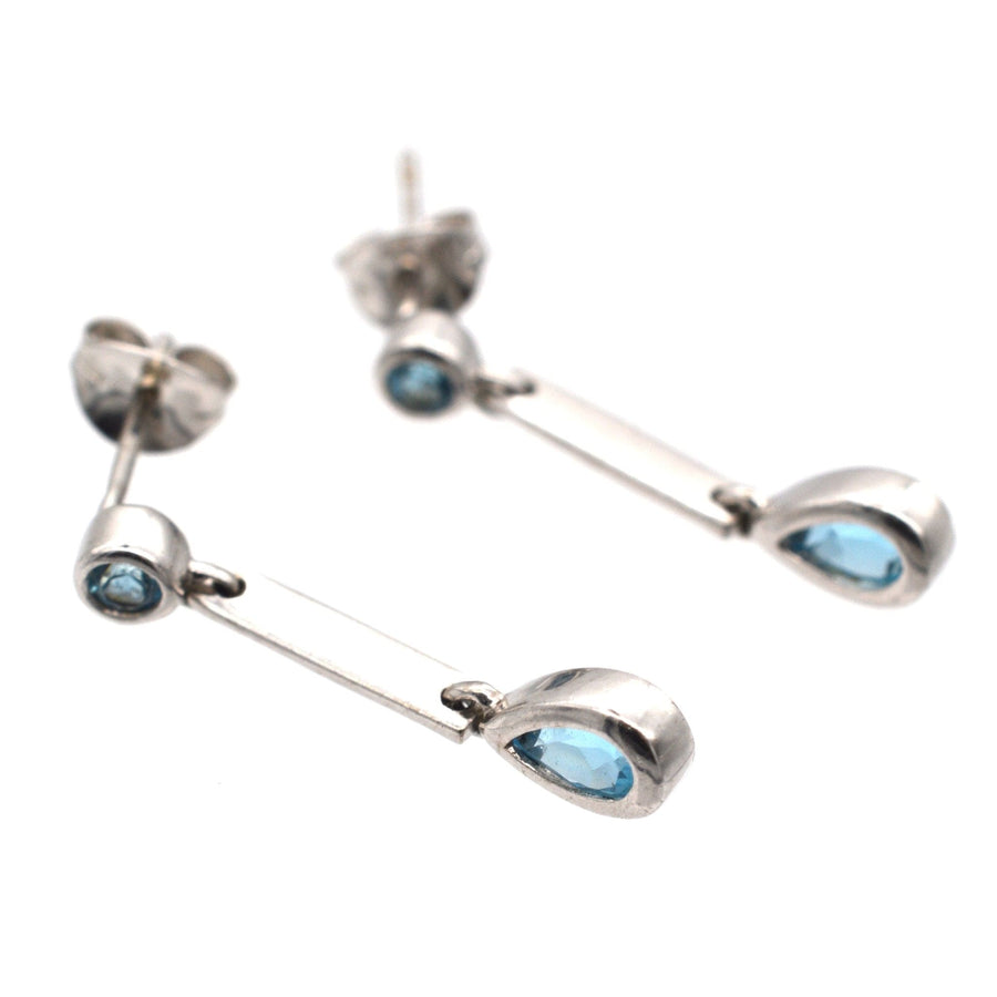 Modern 9ct White Gold Blue Spinel Pear Drop Earrings | Parkin and Gerrish | Antique & Vintage Jewellery