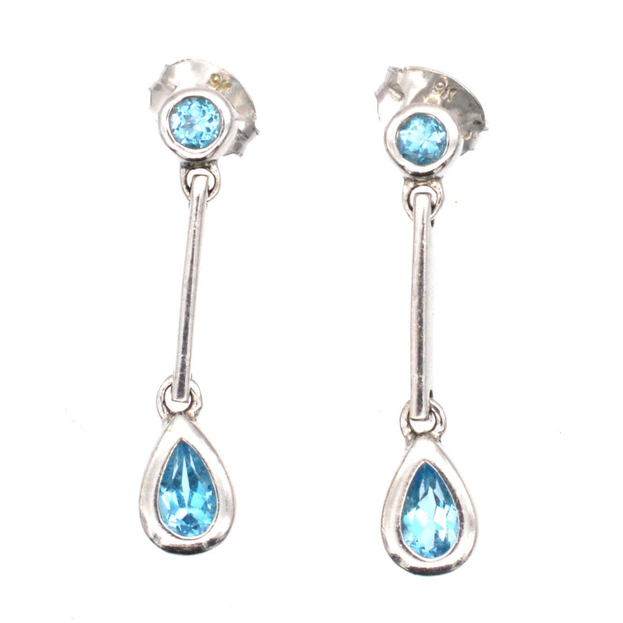 Modern 9ct White Gold Blue Spinel Pear Drop Earrings | Parkin and Gerrish | Antique & Vintage Jewellery