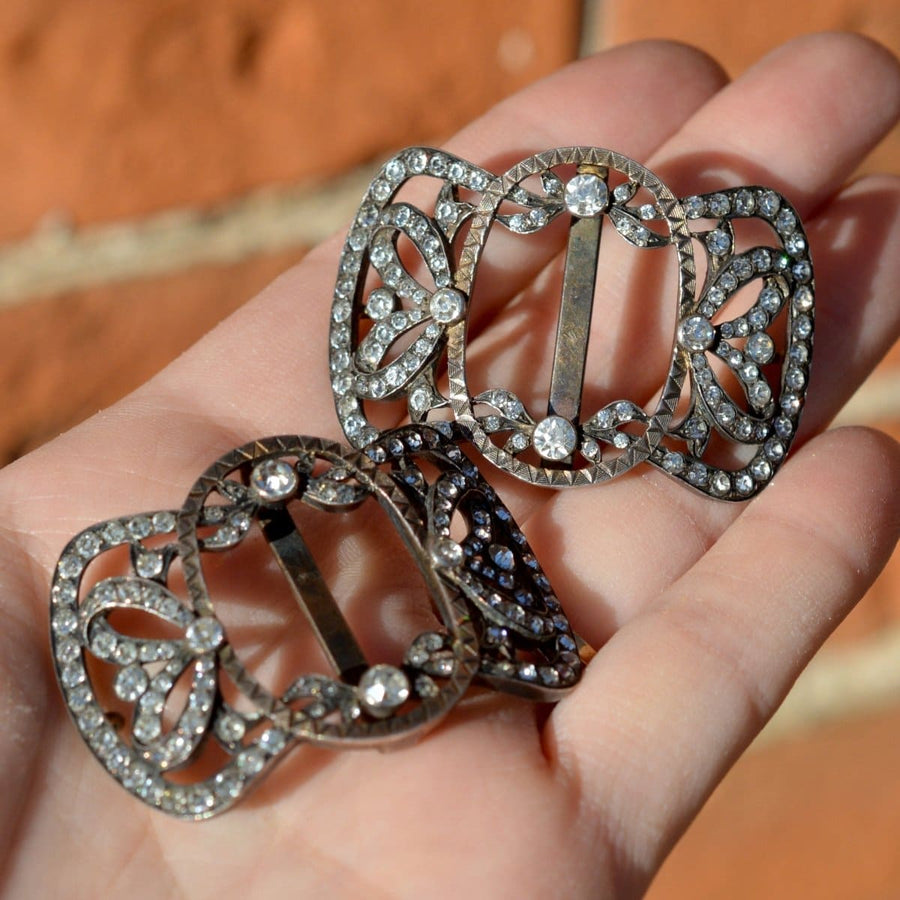 Pair of mid 19th century French silver paste shoe buckles embellished with sparkling paste stones.