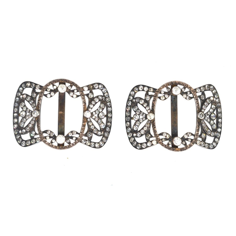 Pair of mid-19th century French silver paste shoe buckles with sparkling stones, perfect for accessories.