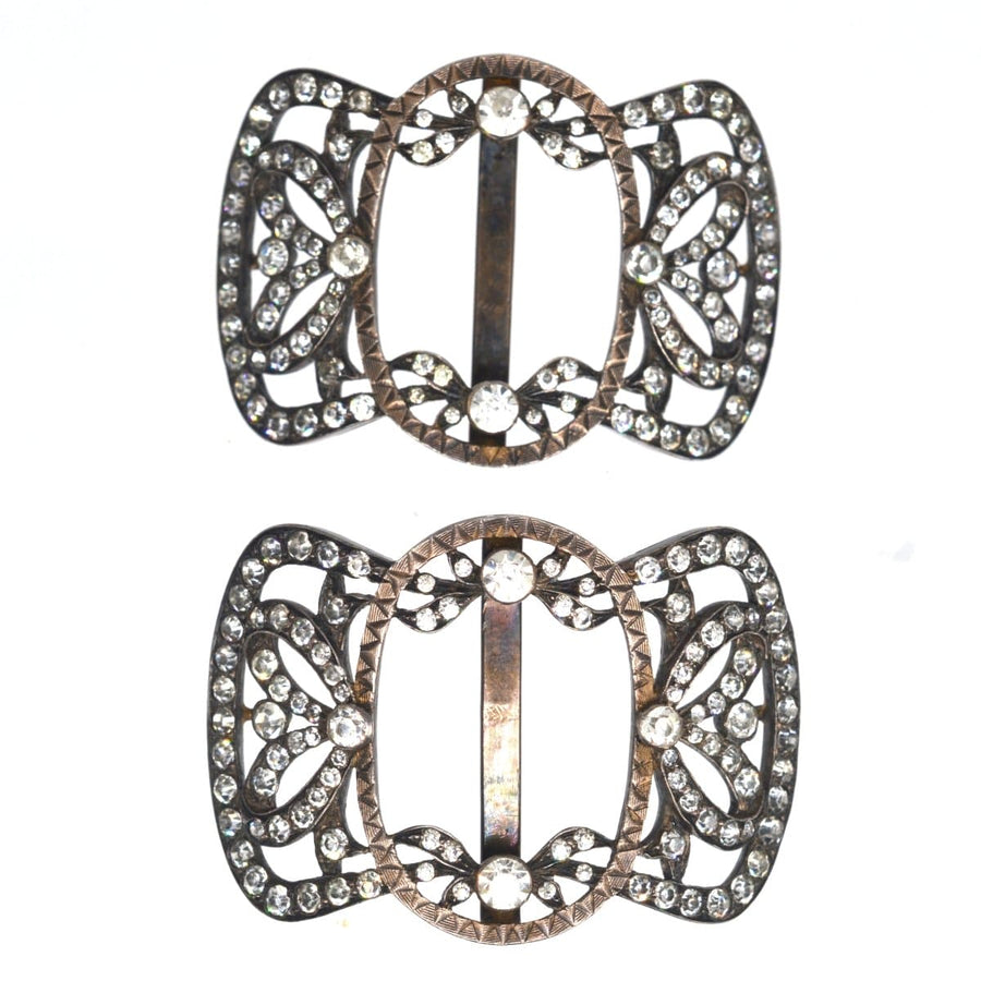 Mid 19th century French silver paste shoe buckles adorned with sparkling simulated diamonds.