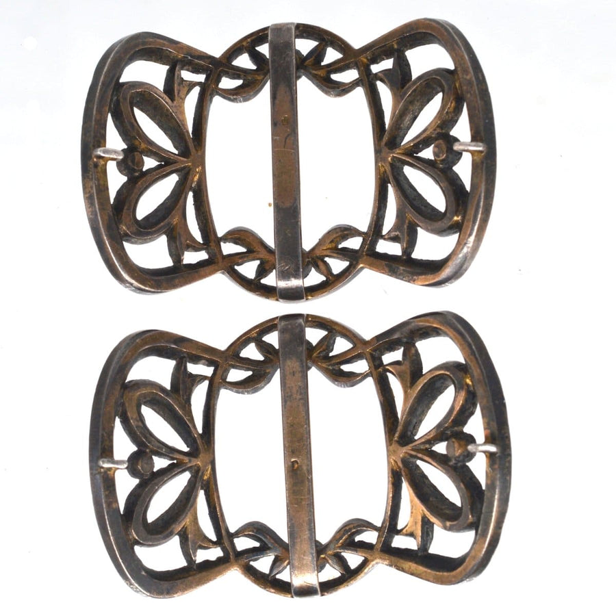 Mid 19th century French silver paste shoe buckles with intricate floral design and paste stones.
