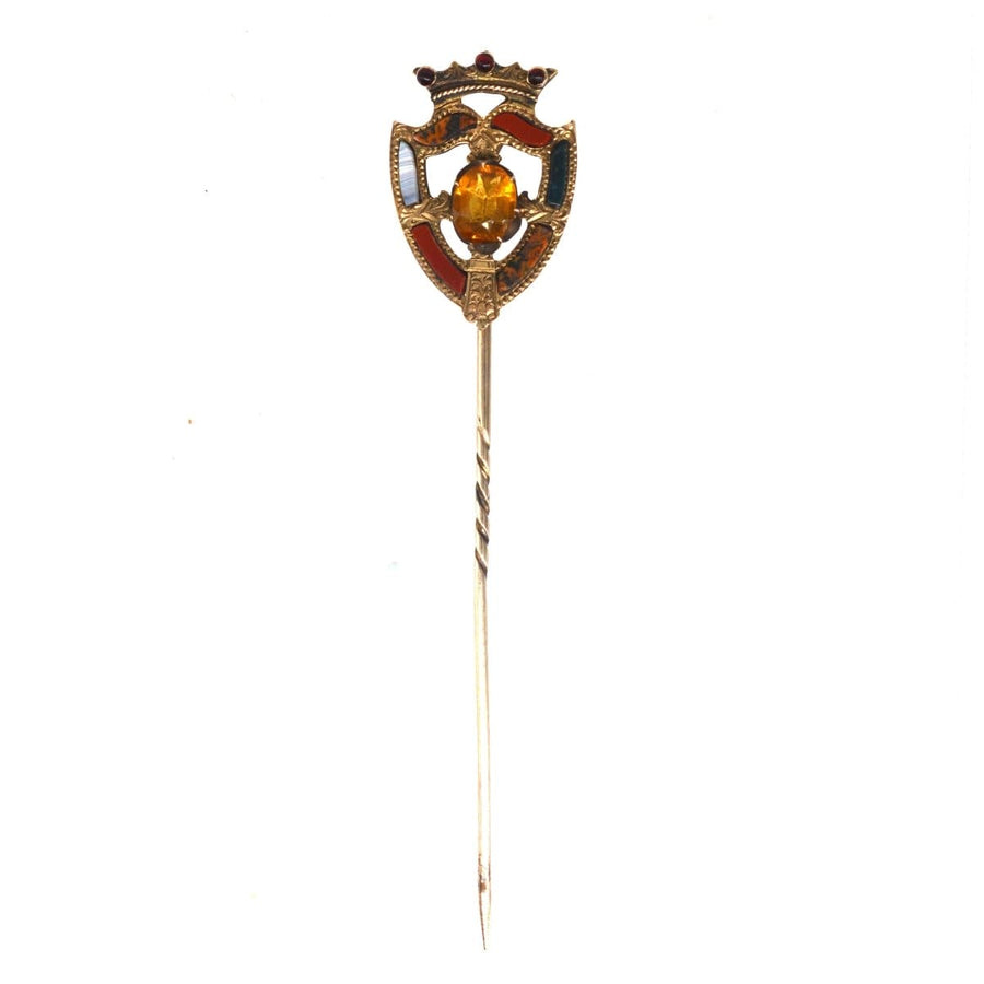 Scottish 9ct Gold Luckenbooth Shield Tie Pin with a Cairngorm Citrine | Parkin and Gerrish | Antique & Vintage Jewellery