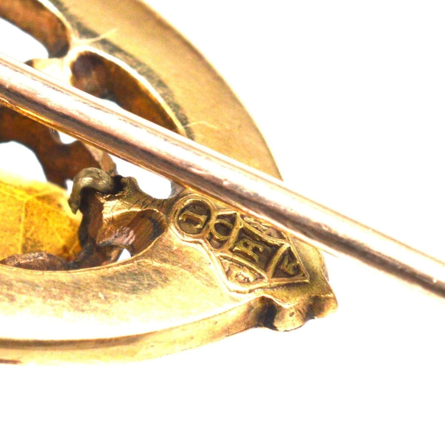 Scottish 9ct Gold Luckenbooth Shield Tie Pin with a Cairngorm Citrine | Parkin and Gerrish | Antique & Vintage Jewellery