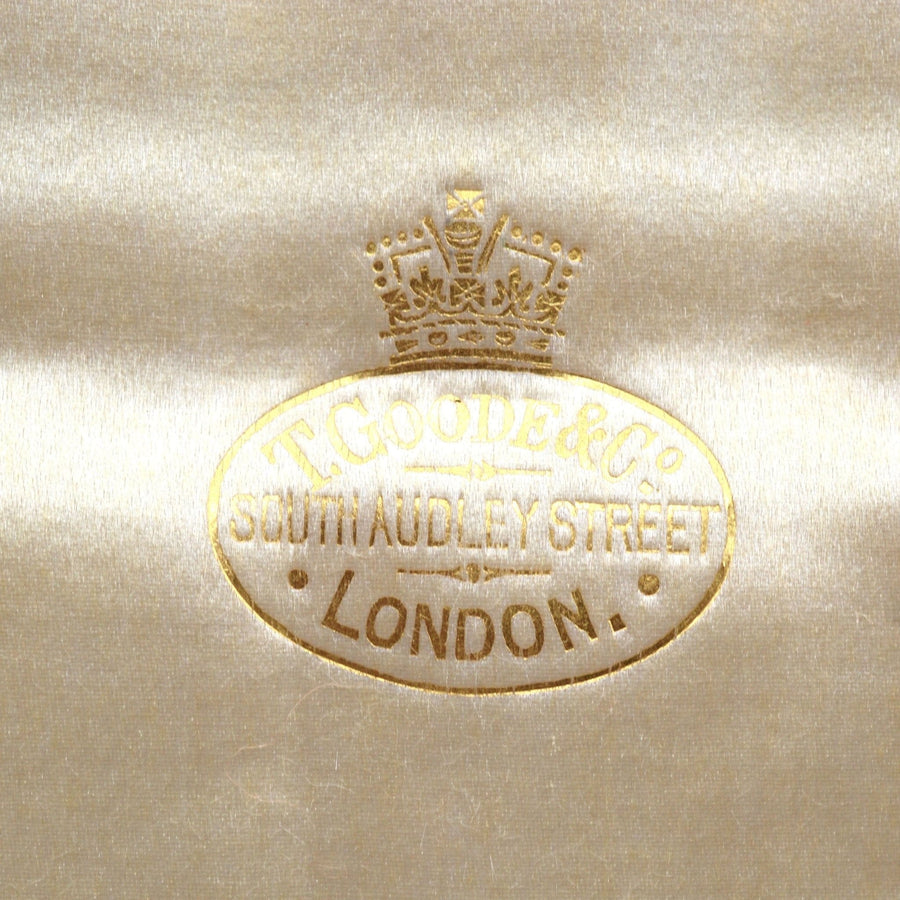 T. Goode & Co. logo embossed on silk, South Audley Street, London, vintage hallmark from late 19th century cutlery.