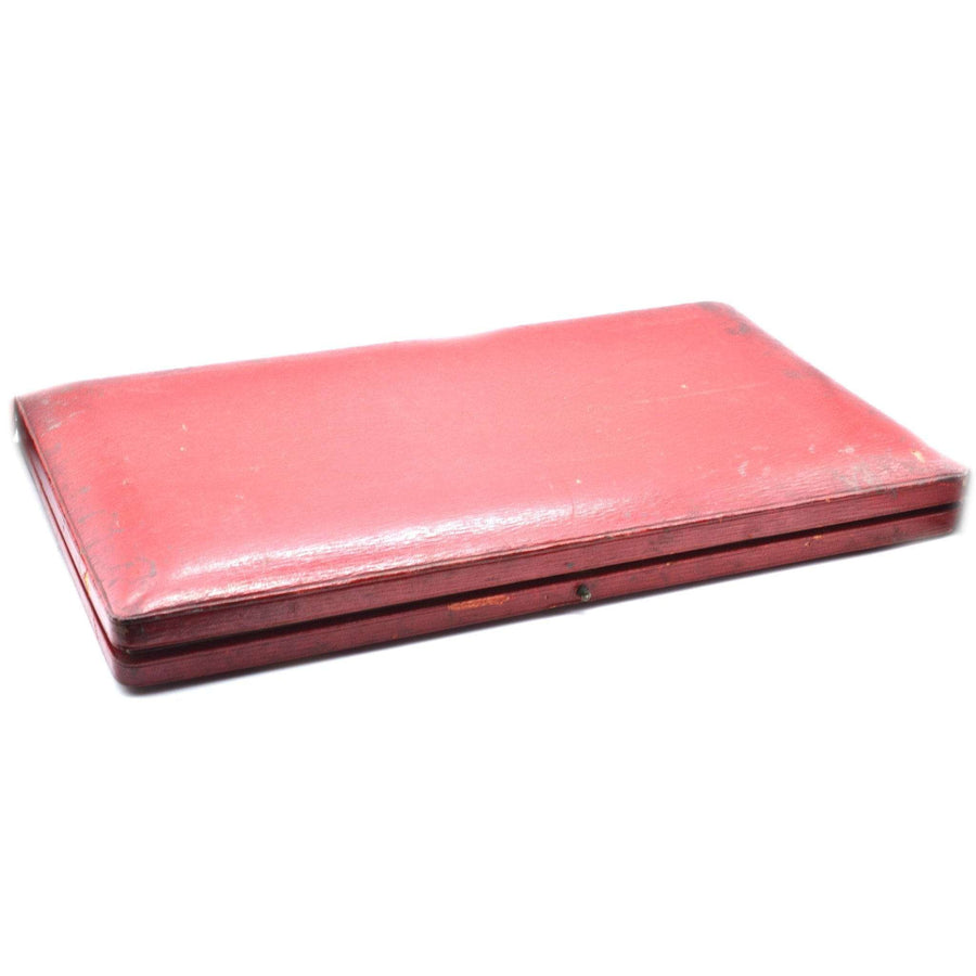 Vintage red leather case for Thomas Goode silver cutlery set from the late 19th century.