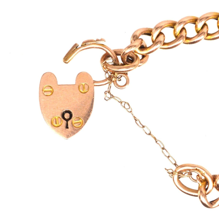 Small Edwardian 15ct Gold Child's Curb Bracelet with Heart Lock | Parkin and Gerrish | Antique & Vintage Jewellery