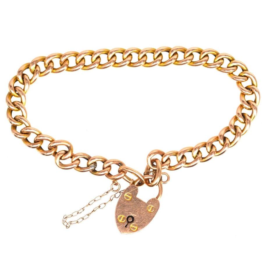 Small Edwardian 15ct Gold Child's Curb Bracelet with Heart Lock | Parkin and Gerrish | Antique & Vintage Jewellery
