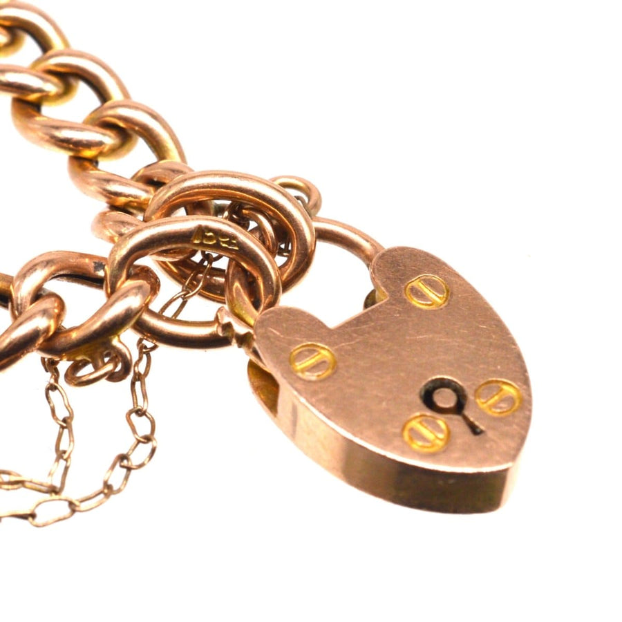 Small Edwardian 15ct Gold Child's Curb Bracelet with Heart Lock | Parkin and Gerrish | Antique & Vintage Jewellery