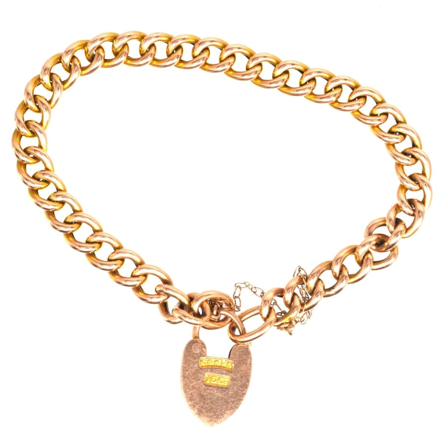 Small Edwardian 15ct Gold Child's Curb Bracelet with Heart Lock | Parkin and Gerrish | Antique & Vintage Jewellery