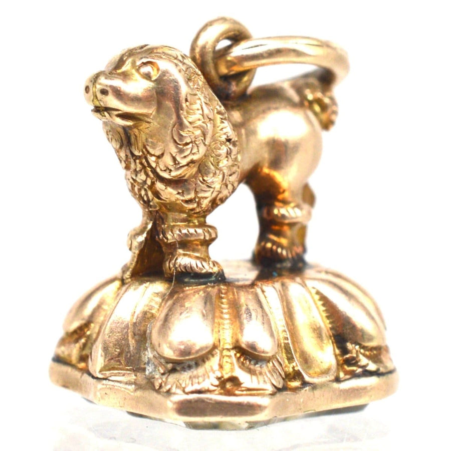 Small Georgian Gold Cased Poodle Pendant with Rock Crystal Seal