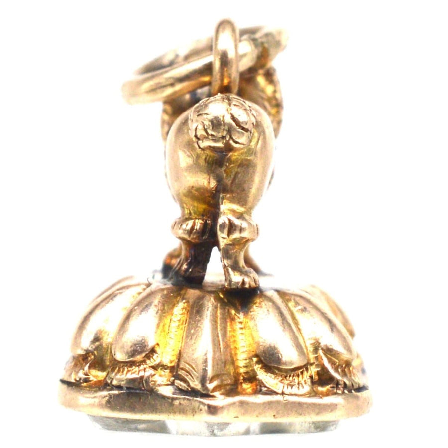 Small Georgian Gold Cased Poodle Pendant with Rock Crystal Seal