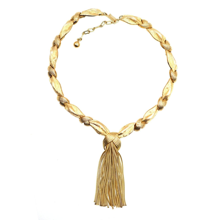 Trifari Demi - Parure Set of 1950s Gold - Tone Knot and Tassel Necklace and Earrings