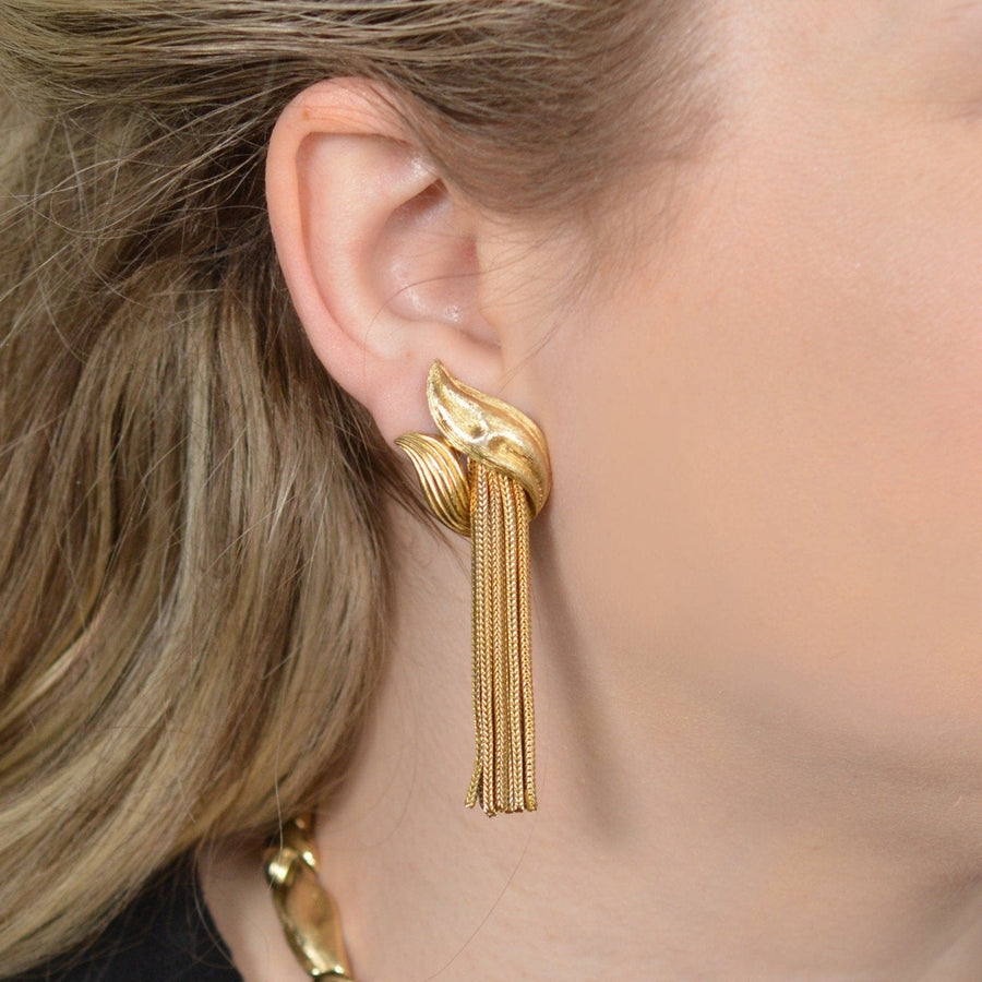 Trifari Demi - Parure Set of 1950s Gold - Tone Knot and Tassel Necklace and Earrings