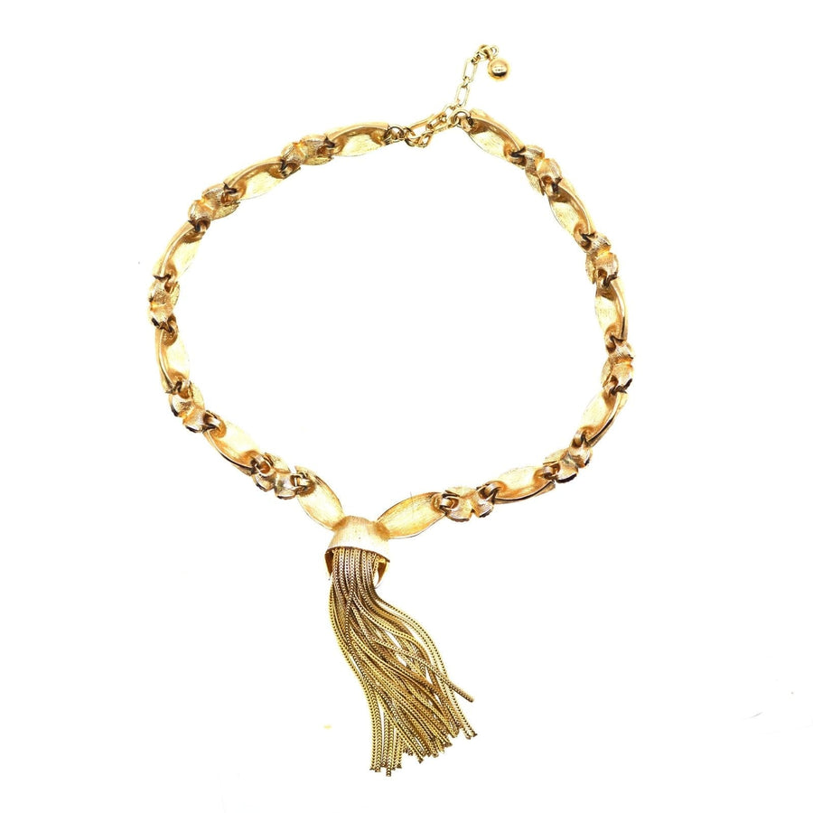 Trifari Demi - Parure Set of 1950s Gold - Tone Knot and Tassel Necklace and Earrings