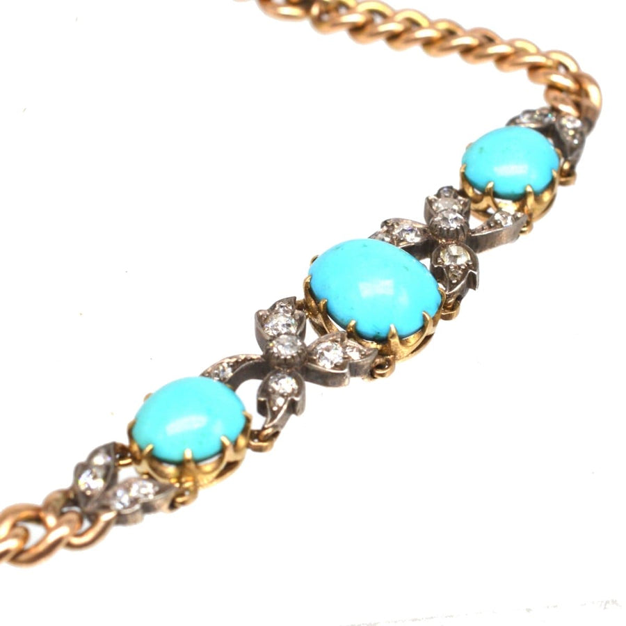 Victorian 15ct Gold and Silver Turquoise and Diamond Curb Bracelet | Parkin and Gerrish (UK)