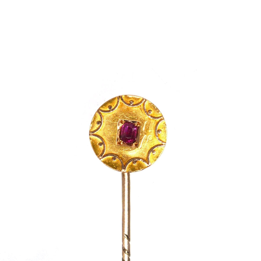 Victorian 15ct Gold Circle Tie Pin with a Ruby