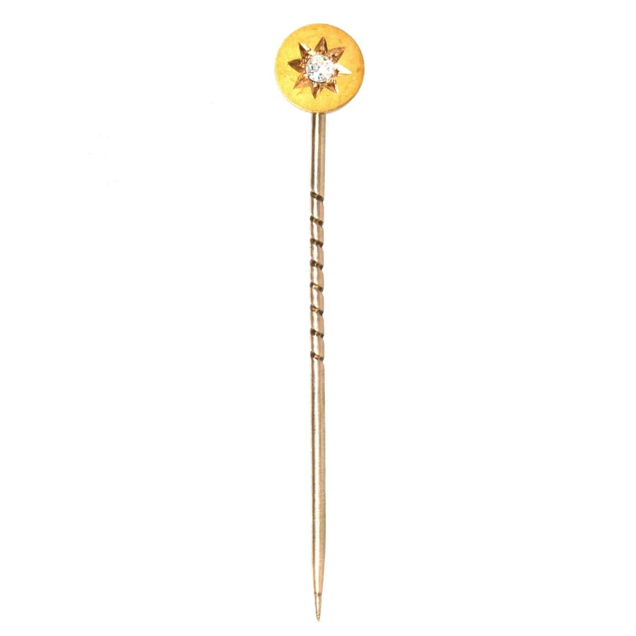 Victorian 15ct gold star tie pin featuring an old mine cut diamond, perfect for stylish accessorizing.