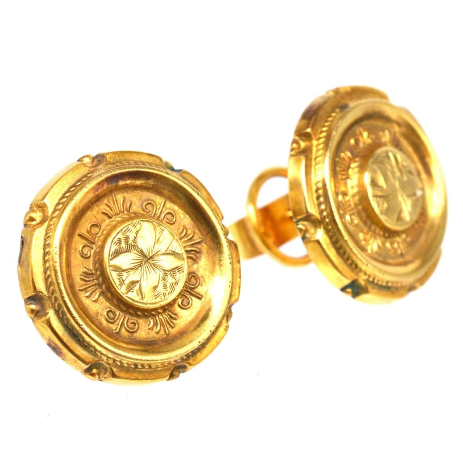 Victorian 15ct Gold Round Etruscan Style Earrings