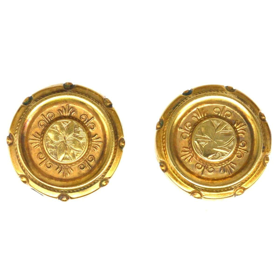 Victorian 15ct Gold Round Etruscan Style Earrings