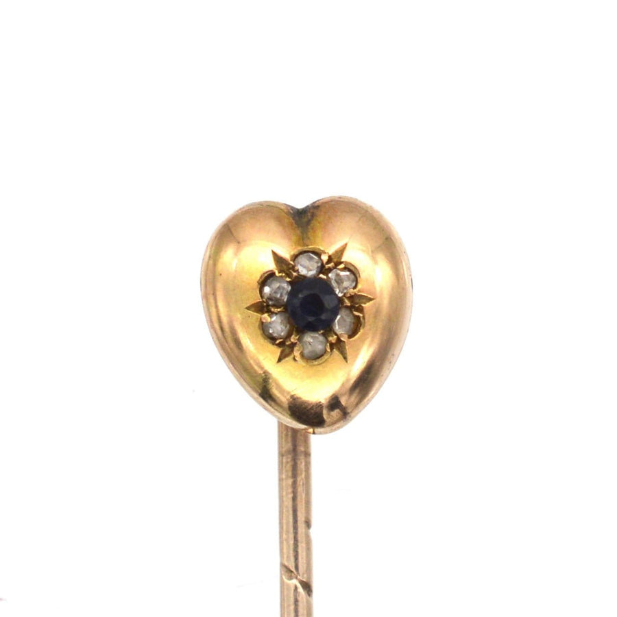 Victorian 15ct Gold, Sapphire & Diamond Heart Tie Pin