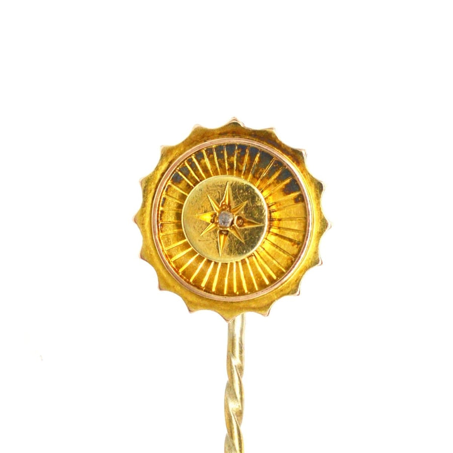 Victorian 15ct gold tie pin featuring a starburst design and rose diamond, perfect gift for a special occasion.