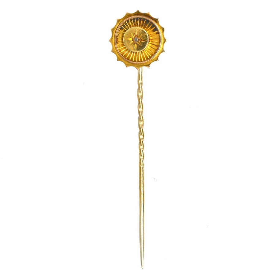 Victorian 15ct gold tie pin with starburst design and rose diamond, dating from the 1880s-1900s, perfect gift.
