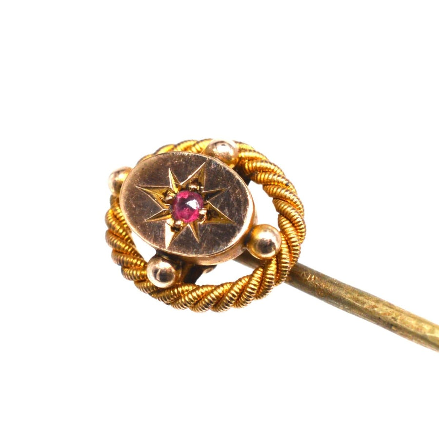 Victorian 15ct Gold Tie Pin set with a Ruby Star
