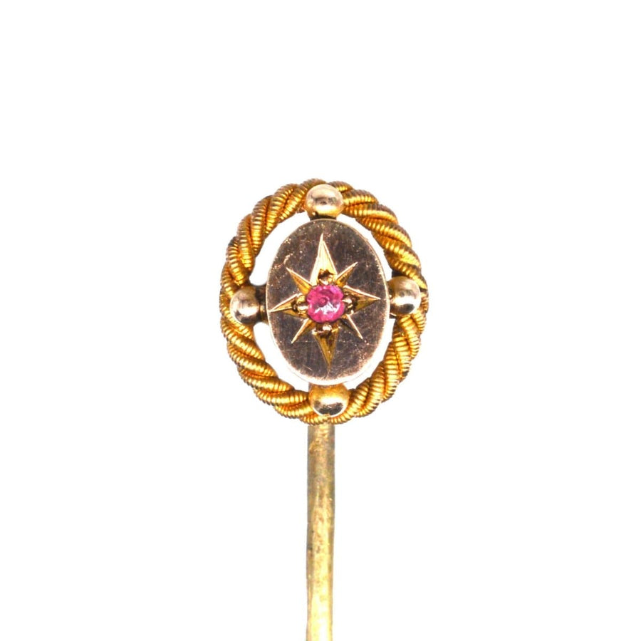 Victorian 15ct Gold Tie Pin set with a Ruby Star