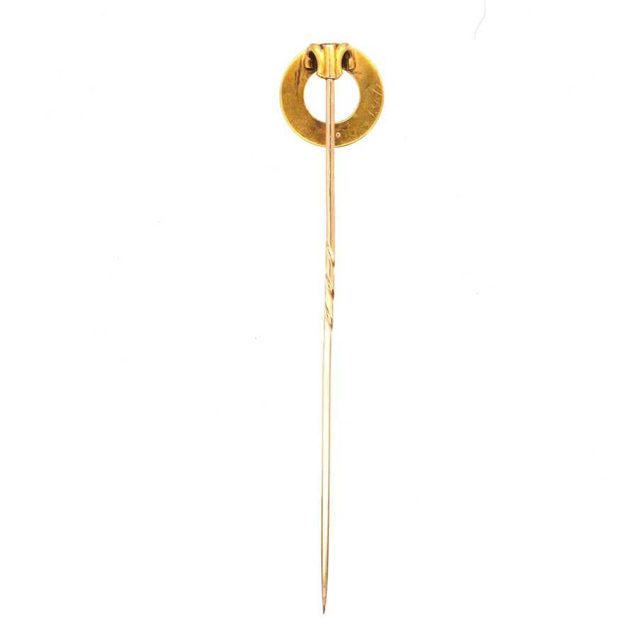Victorian 18ct Gold, Coral & Natural Split Pearl Round Racing Finishing Post Tie Pin | Parkin and Gerrish (UK)