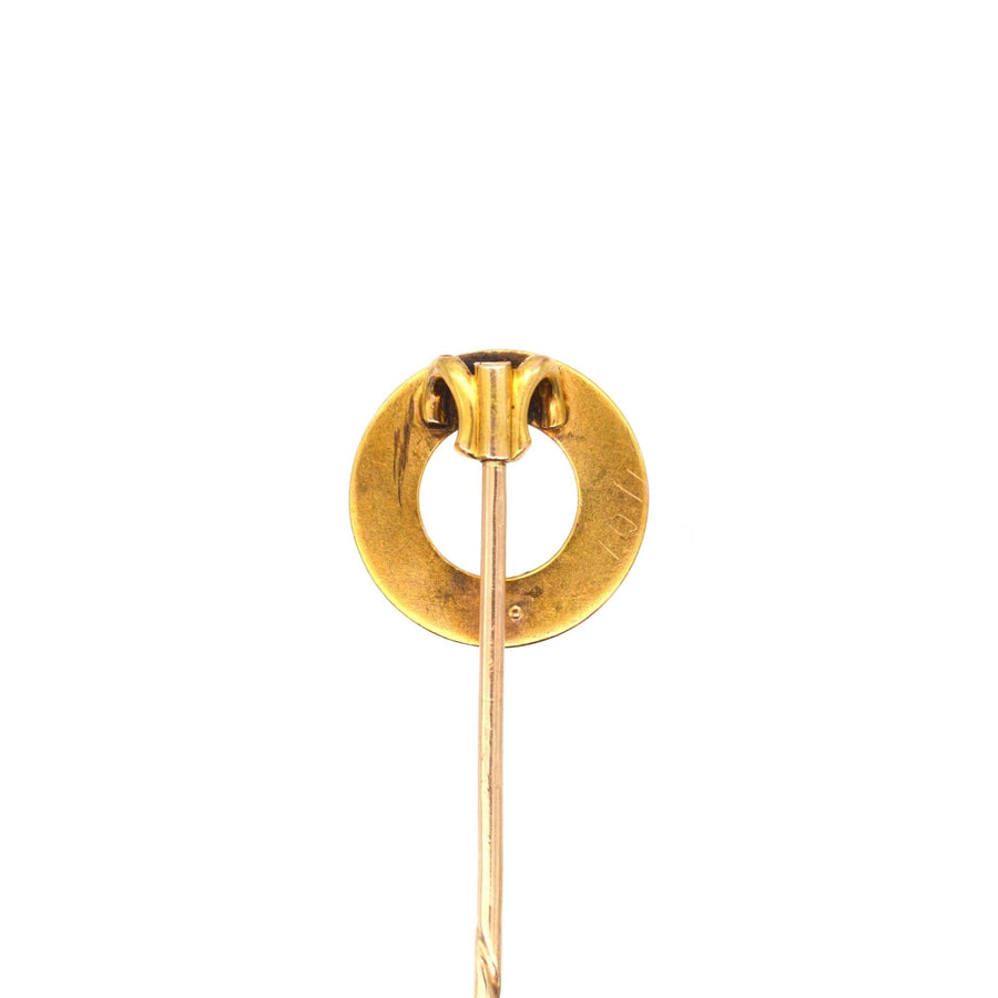 Victorian 18ct Gold, Coral & Natural Split Pearl Round Racing Finishing Post Tie Pin | Parkin and Gerrish (UK)