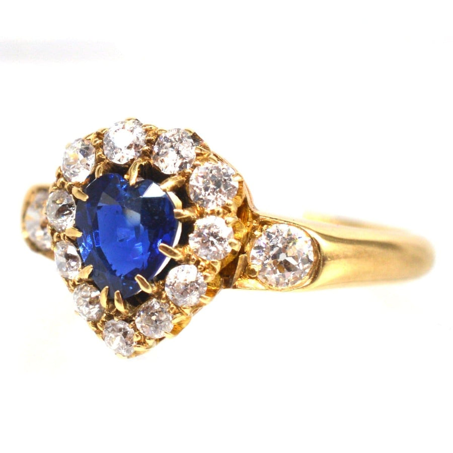 Victorian 18ct Gold Heart Shaped Sapphire and Diamond Cluster Ring | Parkin and Gerrish (UK)