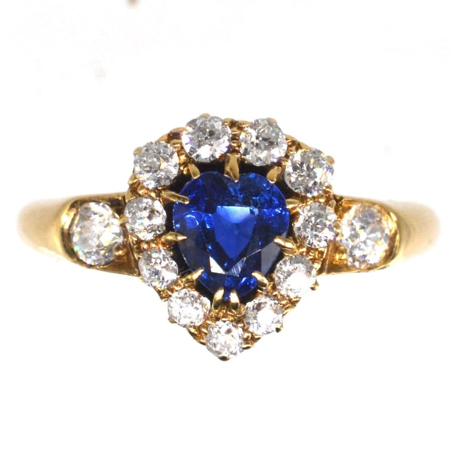 Victorian 18ct Gold Heart Shaped Sapphire and Diamond Cluster Ring | Parkin and Gerrish (UK)