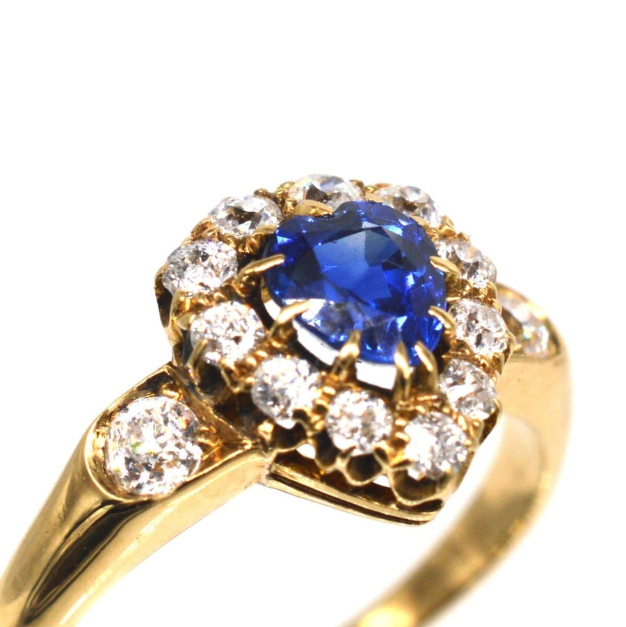 Victorian 18ct Gold Heart Shaped Sapphire and Diamond Cluster Ring | Parkin and Gerrish (UK)