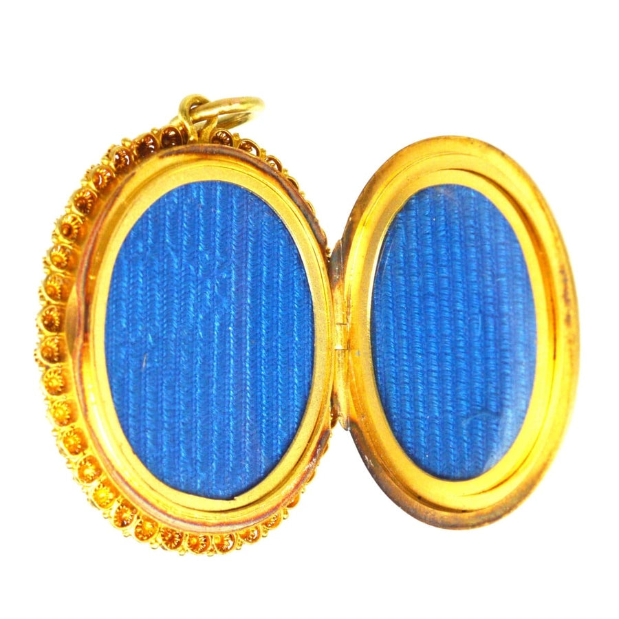 Victorian 18ct Gold Locket with Turquoise Cross in Original Case