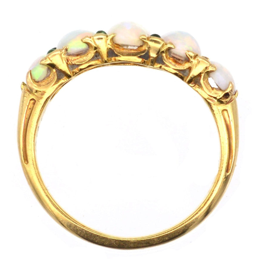 Victorian 18ct Gold, Opal & Emerald Carved Half Hoop Ring