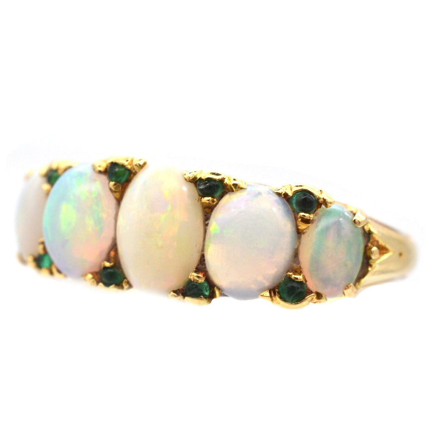 Victorian 18ct Gold, Opal & Emerald Carved Half Hoop Ring