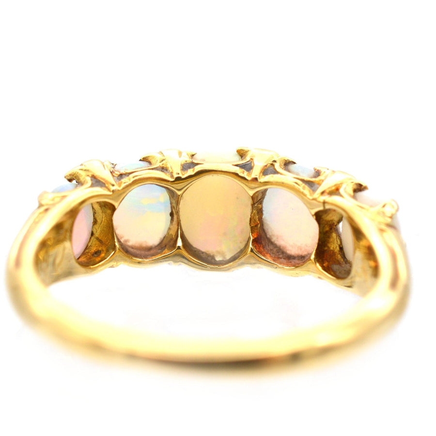 Victorian 18ct Gold, Opal & Emerald Carved Half Hoop Ring