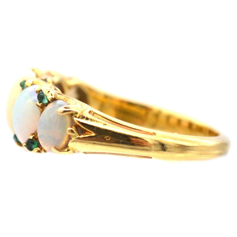 Victorian 18ct Gold, Opal & Emerald Carved Half Hoop Ring