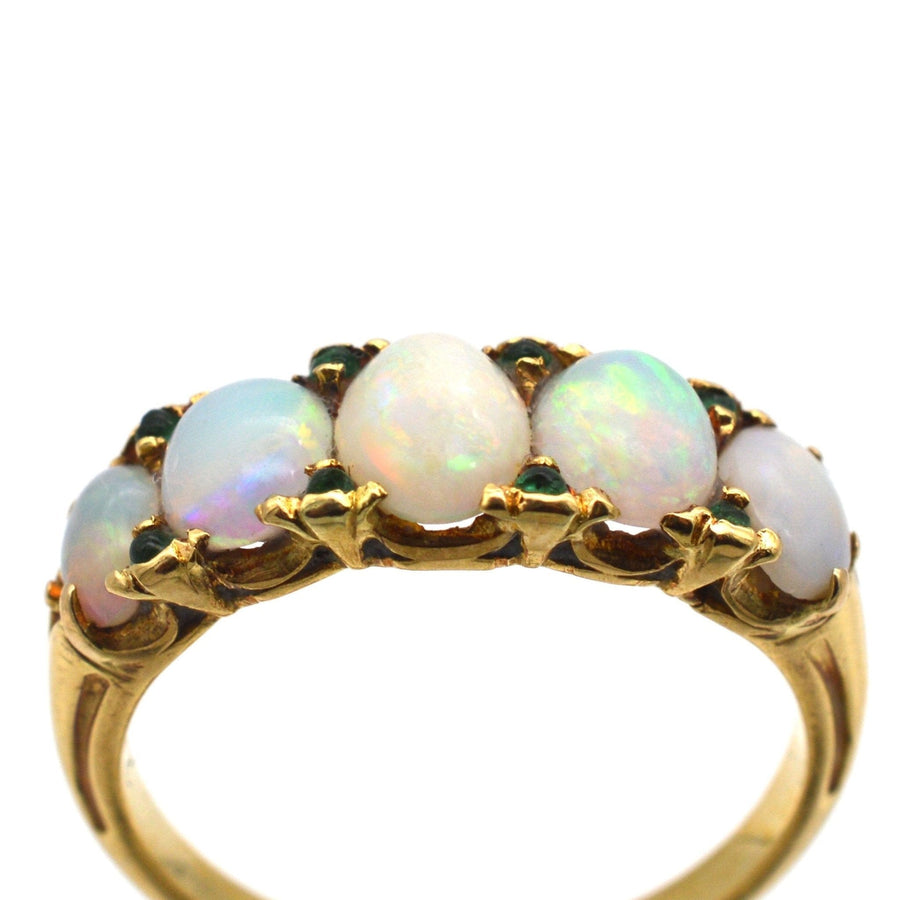 Victorian 18ct Gold, Opal & Emerald Carved Half Hoop Ring