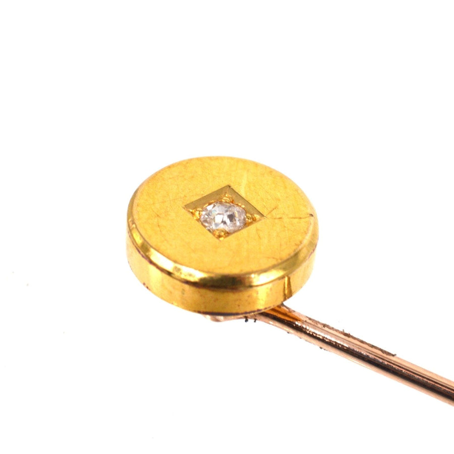 Victorian 18ct Gold Simple Round Circle Tie Pin with a Diamond
