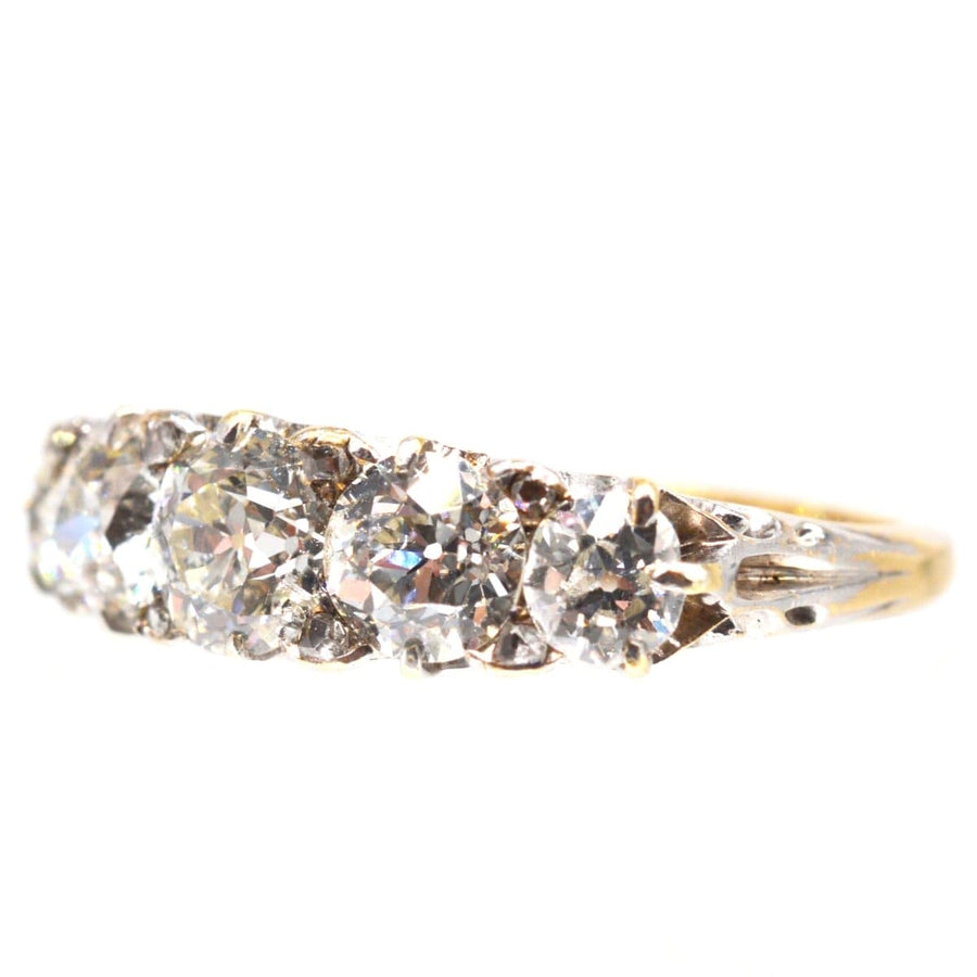 Victorian 2.2 Carat Five Stone Diamond Carved Half Hoop Ring, featuring five sparkling diamonds in an elegant setting.