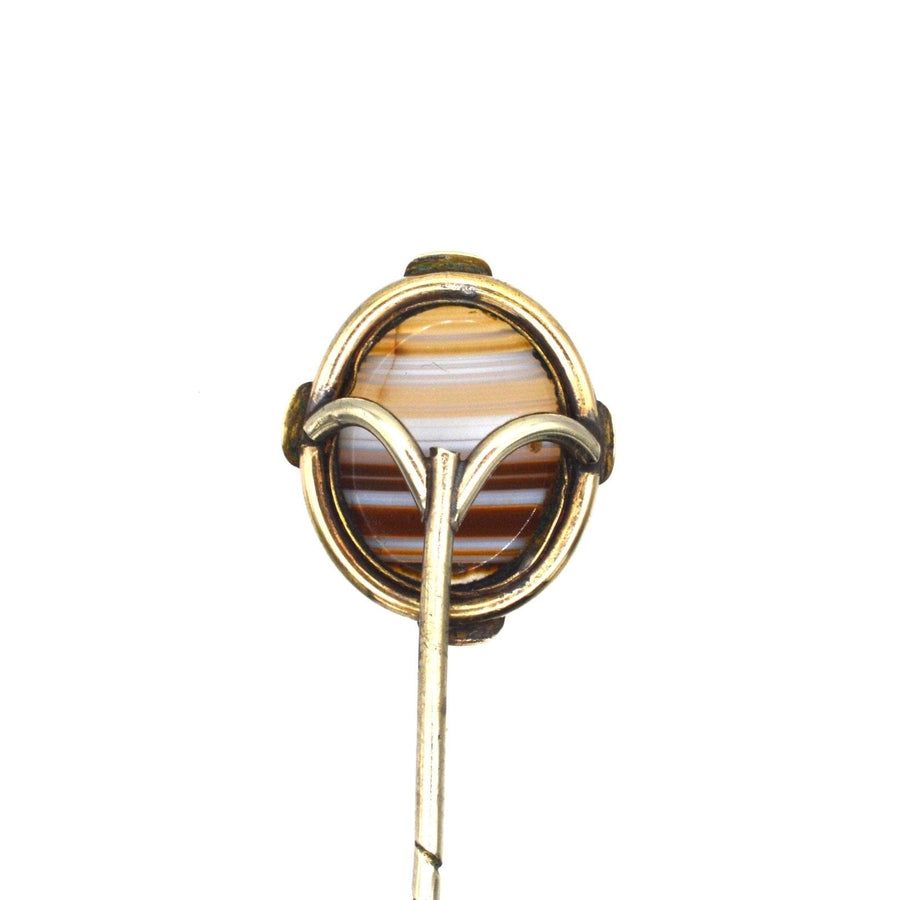 Victorian 9ct Gold Banded Agate Tie Pin
