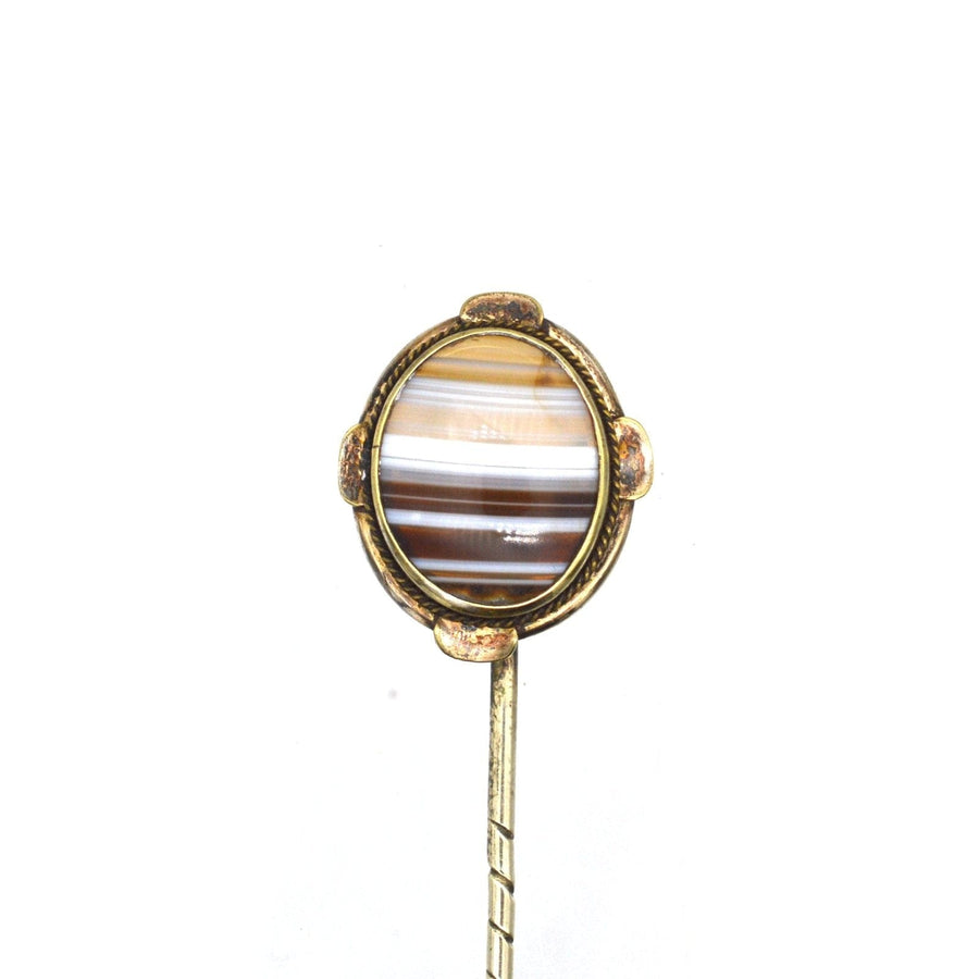 Victorian 9ct Gold Banded Agate Tie Pin